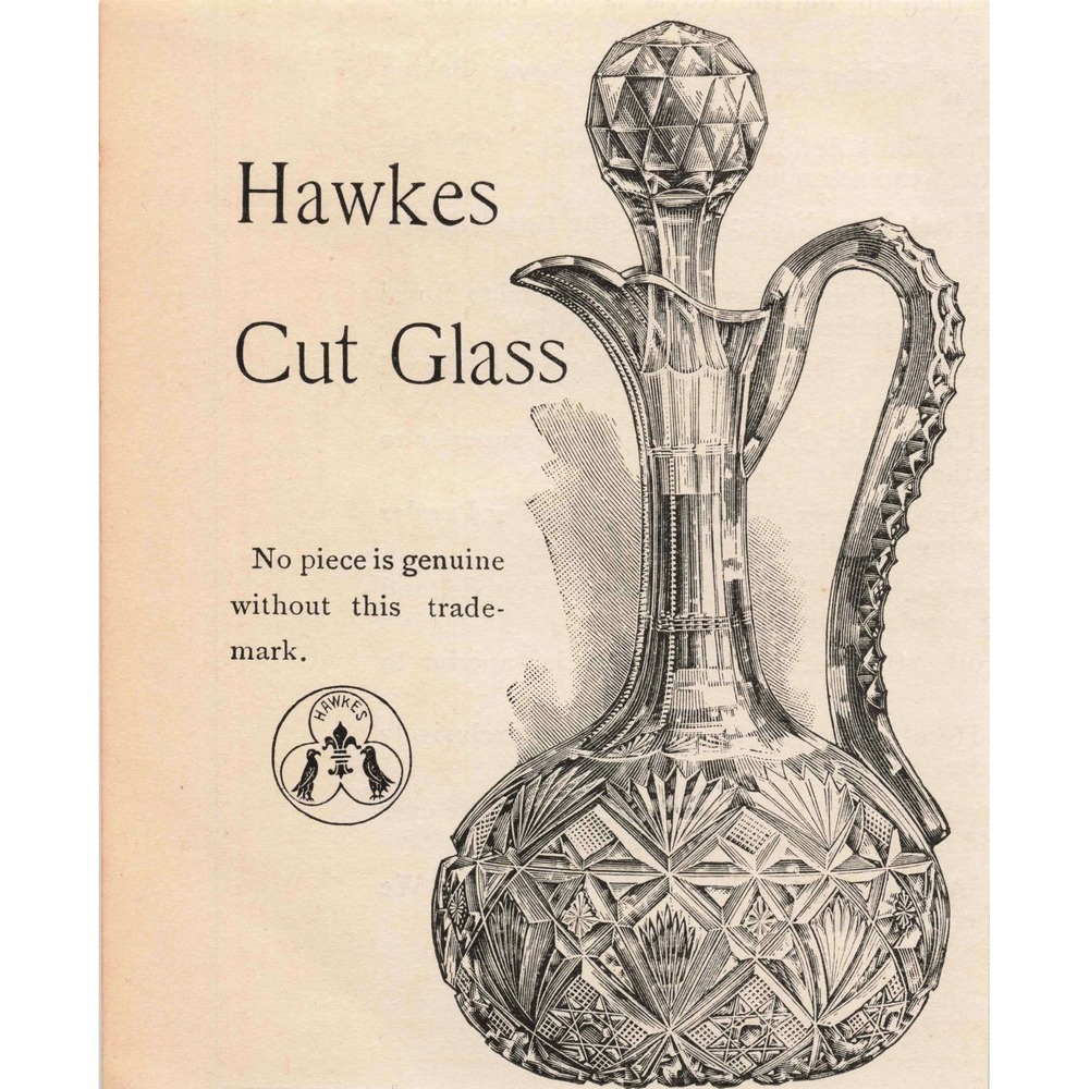 Hawkes Cut Glass Crystal Decanter Pitcher‎ Vintage Print Advertisement